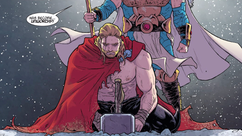 The unworthy Odinson in The Mighty Thor #1, art by Russell Dauterman and Matthew Wilson.